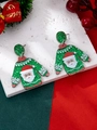 Detail of green glitter Christmas sweater earrings with Santa Claus pattern and sparkles - Christmas Clothes