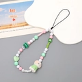 Pink and green beaded phone strap with cute rabbit doll pendant for women - Flocked Hamster (K2448)