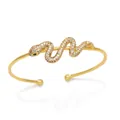 Elegant gold snake open bangle with white zircons and green gemstone eyes on white background - Style A-Gold Green Eye