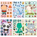 Set of 6 animal face-change DIY puzzle stickers including panda and dinosaur themes - Cartoon Facial Features Style (T01041017)
