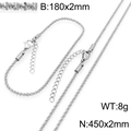 Set collana e bracciale a maglia intrecciata in acciaio inox argento largo 2 mm - Bracciale / Color Acciaio