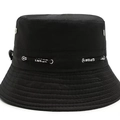 Black outdoor sports bucket hat with adjustable SPORT drawstring and wide stitched brim - Adjustable / Black