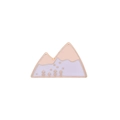 Close-up of a house-shaped enamel brooch with pink and white mountain scenery details - Mountain Design (C2010-2)