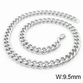 Men's 9.5mm wide polished stainless steel Cuban link chain necklace with lobster clasp - 9.5mm Steel / Necklace 45cm