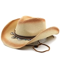 Men's western straw cowboy hat with gradient finish and bohemian beaded band decor - M (56-58cm) / Beige Rust Red Gradient