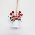 Campana natalizia in metallo bianco con bacche rosse, aghi di pino e fiocco a quadretti - Campana Aperta Bianca
