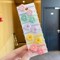 Set of 10 colorful daisy flower elastic hair ties for girls on display card - Small Flower 10-Piece Set