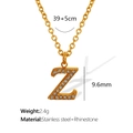 Elegant gold titanium steel necklace featuring a letter Z pendant with sparkling rhinestones - Letter Z