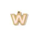 Close-up of pink enamel letter W pendant with gold-plated beaded edge detail - Letter W Style (VG289-Wx3)