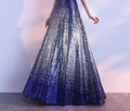 Sparkly A-line sequin evening gown with silver to dark purple gradient design - US size 2 (S) / Silver Purple Gradient