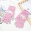 Pink heart pattern winter gloves with touch-screen tips for women, cozy knit style - One Size / Watermelon Red (Touch Paw)