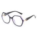 Stylish oversized hexagonal TR90 eyeglasses frame in two-tone black and purple with gold V logo - Purple Frame