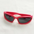 Y2K style wrap around sports sunglasses with hot pink frames and dark lenses - Rose Red