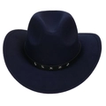 Dark blue felt cowboy hat with silver star studs and vintage upturned brim for women - M (56-58cm) / Navy Blue (F)