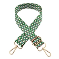 Adjustable 3.8cm shoulder strap with colorful geometric pattern and gold metal hooks - Green White Red Blue (Gold Buckle)