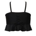 Girls' solid black two-piece swimsuit top with ruffled hem and crisscross lace-up detail - 104 / Black Cross Strap Ruffle Top Only