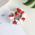 Chiffon scrunchie with red strawberry print on white fabric for summer hair styling - 22# White Carrot