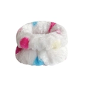 Plush white wrist washband with colorful polka dots made of soft flannel material - Multi-color Dots