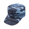 Detail of blue camouflage cadet cap showing flat top structure and firm curved brim - Blue Camouflage