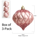 Pink diamond-patterned onion-shaped Christmas ball ornaments in 3-pack set for home decor - 3 Pcs/Box / Rose Gold