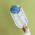 Handmade blue crochet hydrangea bouquet with pearl accents on white decorative card - Hydrangea - Blue