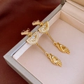 French vintage gold fringe earrings with hand charm and crystal inlay on display - Fan-shaped Rhinestone Pendant (38#)