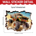 Adesivo murale 3D monster truck con denti di squalo effetto muro rotto 45x35cm - Arancione Blu Monster Truck (CT24Y11552J_R) / 45 Cm X 35 Cm