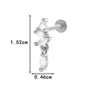 Silver F136 titanium stud earring with sparkling zircon starburst chain drop charm - Four Marquise Star Style (0195-6#) / Silver