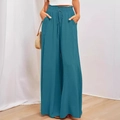 Pantaloni larghi a vita alta da donna con coulisse elastica e tasche laterali - Taglia S / Pantaloni e gonne / Teal