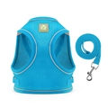 Blue mesh breathable vest-style dog harness and matching leash set with logo - XL / Upgraded Blue