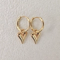 Boucles d'oreilles doubles anneaux dorés avec pendentif cœur 3D poli de style minimal - Couleur Or (SH032)