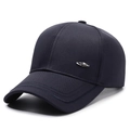 Dunkelblaue Herren-Baseballkappe aus Baumwolle mit silbernem Sports-Emblem für Outdoor - Verstellbar / Rauten-Metallanhänger Marineblau (B-471)