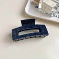 Denim texture navy blue acetate shark hair claw clip displayed on a white tray - Navy Blue Square