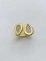 Adjustable 18k gold plated open ring featuring double teardrop motifs with zircon pavé - Adjustable Open / Pave Double Waterdrop Style-06