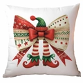 Christmas elf pillow cover with watercolor bow and striped socks on white cushion - Elf Elements Bow