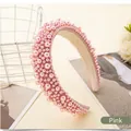 Elegant wide headband with multi-sized pink pearls in French vintage style - Pink
