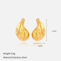 Detailed view of golden teardrop earrings in stainless steel with a wavy texture finish - Ripple Water Drop Studs / Gold
