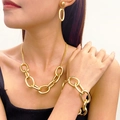 Minimalist chunky gold chain necklace set with matching bracelet and oval earrings - 01 KC Gold