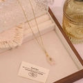Vista ravvicinata della collana a pesce con pietra rosa e zirconi in un portagioie - Quarzo rosa