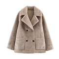 Women's reversible faux shearling coat in camel with double-breasted button closure - XS / Double-sided Khaki