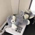 Cute gray and white plush dog-shaped crossbody bag with adjustable shoulder strap - Husky