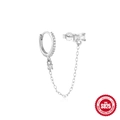 S925 sterling zilveren ketting oorbellen met vierkante zirkoon knop en zilveren ring - Ring en Knop Verbonden / Geometrische Ring Witgoud