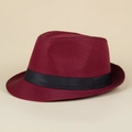 Cappello fedora rosso pied-de-poule con nastro di raso nero in stile classico jazz - M (56-58cm) / Rosso