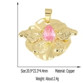 Macro shot of gold-plated copper flower pendant with pink gemstone and size details - Style 7 (Gold Leaf Pink Gem)