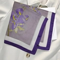 Elegant purple iris flower square scarf in faux silk with a smooth satin finish - Taro Purple Flower Silk Scarf / 65