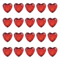 Macro detail of 20 pieces red heart shaped acrylic rhinestones in grid layout - 12mm / Red