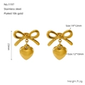 Detail of 18k gold plated bow and heart earrings with precise size and weight info - Gold