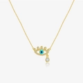 S925 Sterling Silber Böser Blick Halskette mit blauem Auge und Zirkonia-Tropfen - 925er Silber / Goldener Stil mit birnenförmigem Stein (MMN570-2)