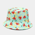 Detail of fruit pattern bucket hat featuring watermelon and lemon prints on mint green fabric - M (56-58cm) / 17# Color-Mint Green Watermelon & Lemon Print