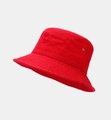 Detail view of red cotton bucket hat showing metal ventilation eyelets and twill texture - M (56-58cm) / Red